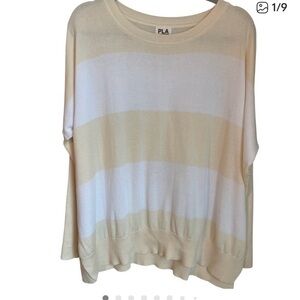PLANET Lauren G Striped Relaxed Dolman Sleeve Sweater One Size Yellow White